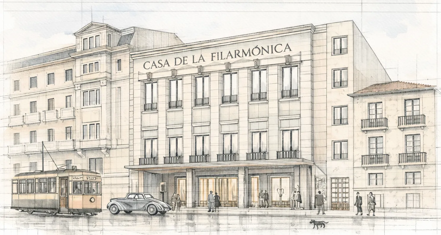 Recreación de imagen del proyecto primitivo del teatro, obra de Ramón González Villamil
